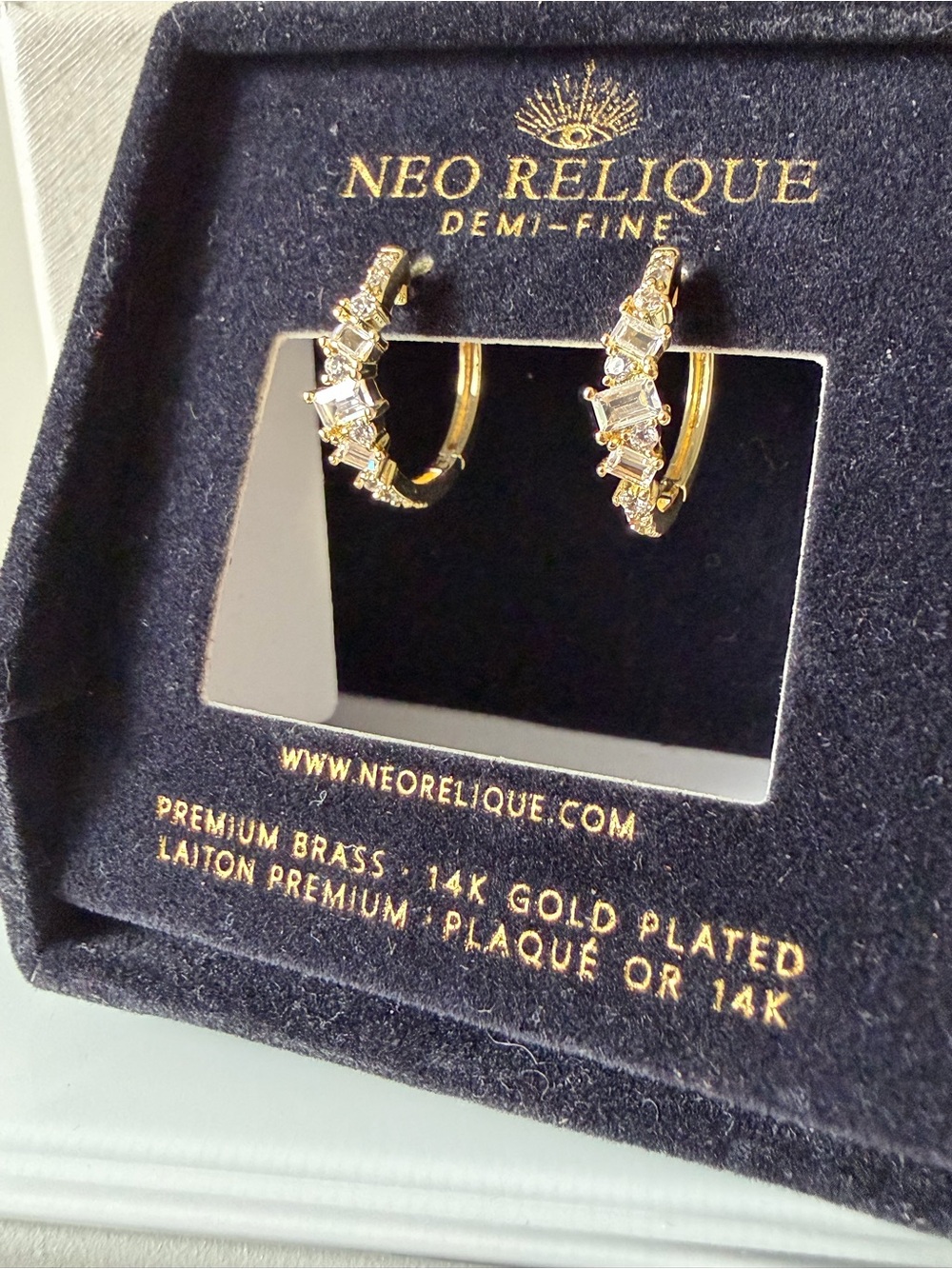 Gold Crystal Baguette mini Hoop Earrings